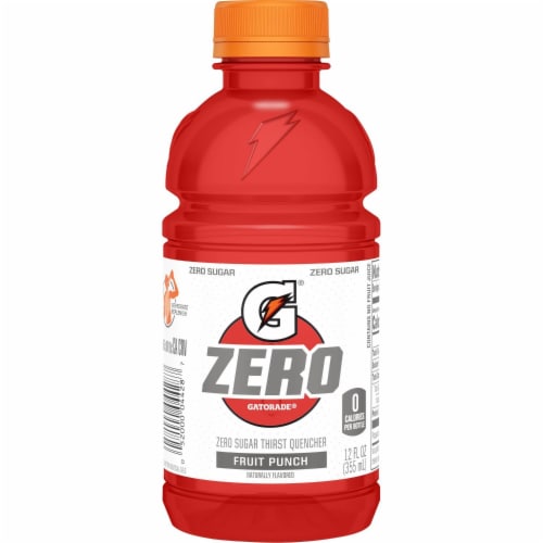 Gatorade Zero Sugar Thirst Quencher Red Fruit Punch Electrolyte Enhanced Sports Drink Perspective: right