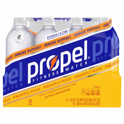 Propel® Zero Sugar Immune Support Pineapple Peach Flavored Bottled Water Perspective: right