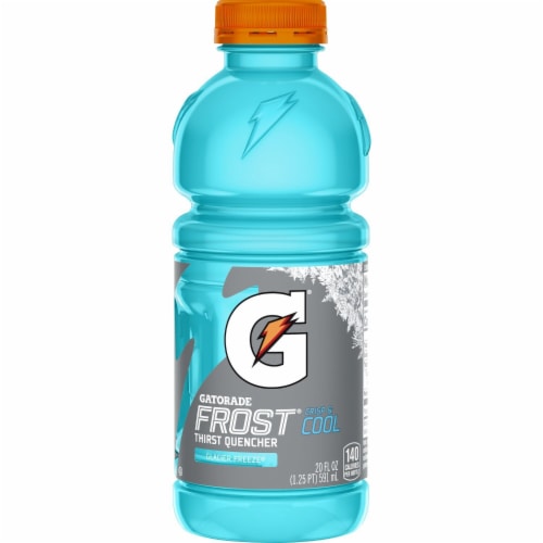 Gatorade Thirst Quencher Frost Glacier Freeze blue Electrolyte Enhanced Sports Drink Perspective: right