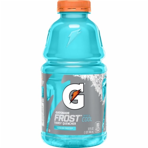 Gatorade Thirst Quencher Blue Frost Glacier Freeze Electrolyte Enhanced Sports Drink Perspective: right