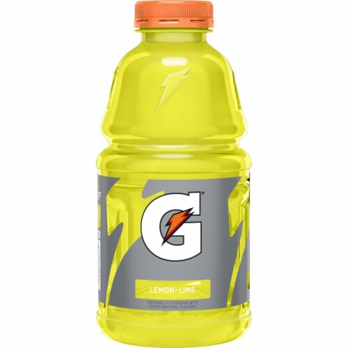 Gatorade Thirst Quencher Yellow Lemon Lime Electrolyte Enhanced Sports Drink Perspective: right