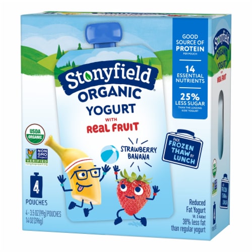 Stonyfield® Organic Kids Lowfat Strawberry Banana Yogurt Pouches Perspective: right