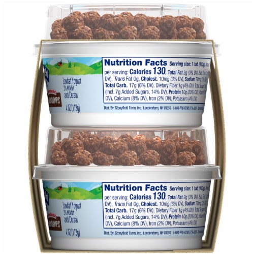 Stonyfield Organic® Strawberry Lowfat Yogurt Cups  with EnviroKidz Choco Chimps Perspective: right