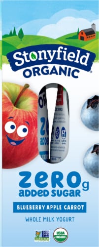 Stonyfield Organic Kids Zero G Added Sugar Whole Milk Yogurt Pouches, Blueberry Apple Carrot Perspective: right