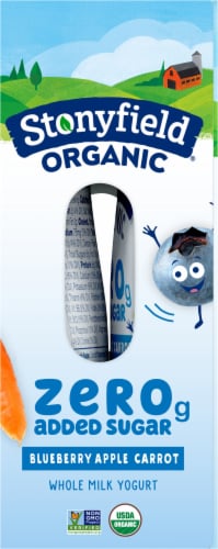 Stonyfield Organic Kids Zero G Added Sugar Whole Milk Yogurt Pouches, Blueberry Apple Carrot Perspective: right