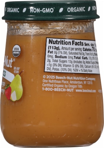 Beech-Nut® Pear Mango & Strawberry Organic Stage 2 Baby Food Jar Perspective: right