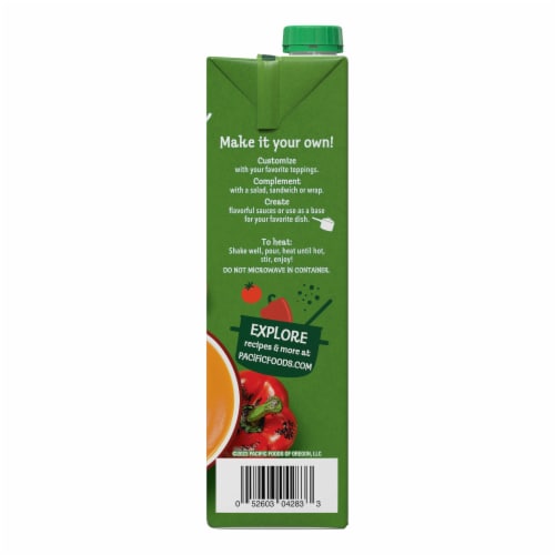 Pacific Foods™ Organic Creamy Roasted Red Pepper & Tomato Soup Light Sodium Perspective: right