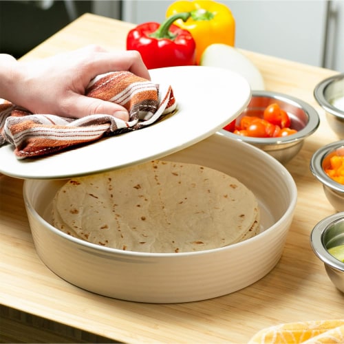 RSVP Microwave Oven Safe Stoneware Tortilla Warmer for up to 24 Tortillas, White, 1 Piece