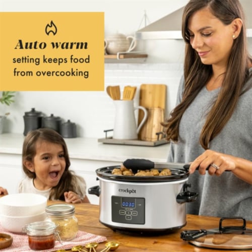 Crock-Pot 4 Quart Stainless Steel Cook & Carry Programmable Slow Cooker with Lid Perspective: right