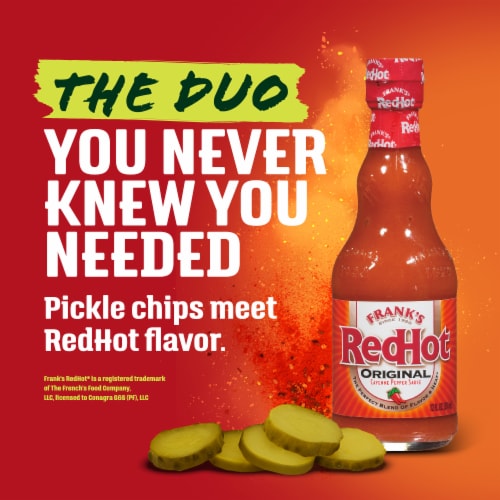 Vlasic Frank's Redhot Flavored Kosher Dill Chips Perspective: right