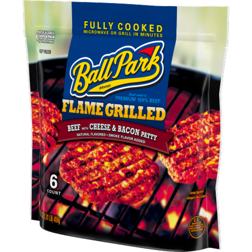 Ball Park® Frozen Fully-Cooked Flame Grilled Beef with Cheese and Bacon Patties Perspective: right