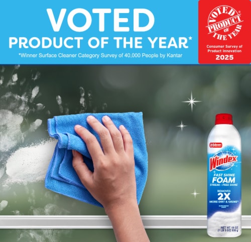 Windex Fast Shine Foam Glass Cleaner No-Drip Aerosol Cleaning Spray Perspective: right