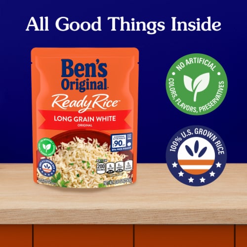 Ben's Original Ready Rice Original Long Grain White Rice, Easy Dinner Side, 8.8 oz Pouch Perspective: right