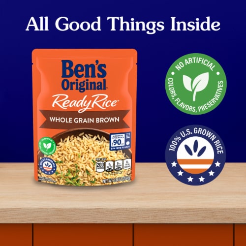 Ben's Original Ready Rice Whole Grain Brown Rice, Easy Dinner Side, 8.8 oz Pouch Perspective: right