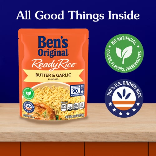 Ben's Original Ready Rice Butter and Garlic Flavored Rice, Easy Dinner Side, 8.8 oz Pouch Perspective: right