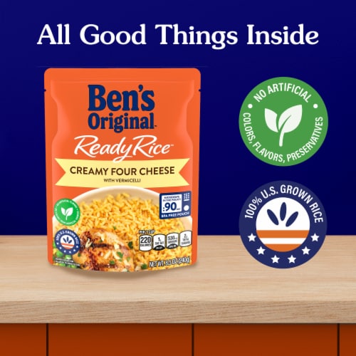 Ben's Original Ready Rice Creamy Four Cheese Flavored Rice, Easy Dinner Side, 8.5 oz Pouch Perspective: right