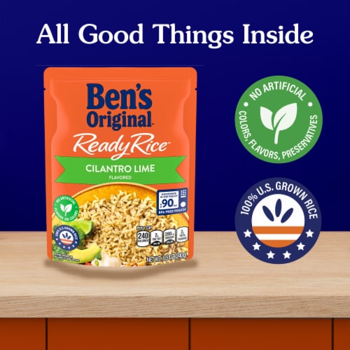 Ben's Original Ready Rice Cilantro Lime Flavored Rice, Easy Dinner Side, 8.5 oz Pouch Perspective: right