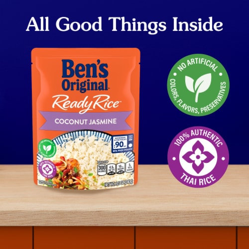 Ben's Original Ready Rice Coconut Jasmine Flavored Rice, Easy Dinner Side, 8.5 oz Pouch Perspective: right