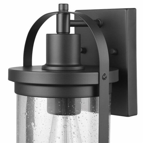 Xavier 1-Light Outdoor Indoor Wall Sconce, Matte Black, Seeded Glass Shade Perspective: right