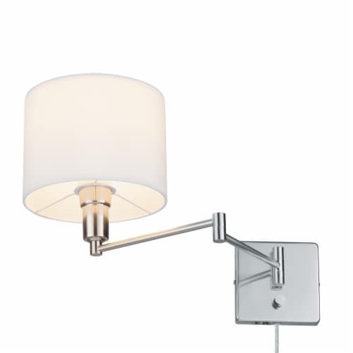 Anderson 1-Light Plug-In or Hardwire Wall Sconce, Brushed Steel, White Fabric Shade Perspective: right