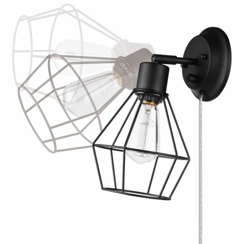 Evans 1-Light Plug-In or Hardwire Wall Sconce, Matte Black, 6-Foot Black Fabric Cord Perspective: right