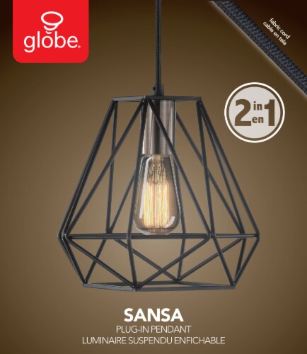 Sansa 1-Light Plug-In or Hardwire Pendant Lighting - Dark Bronze With Antique Brass Accent Socket Perspective: right