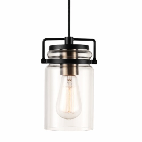 Oliver 1-Light Plug-In or Hardwire Pendant Lighting - Dark Bronze With Antique Brass Socket Perspective: right