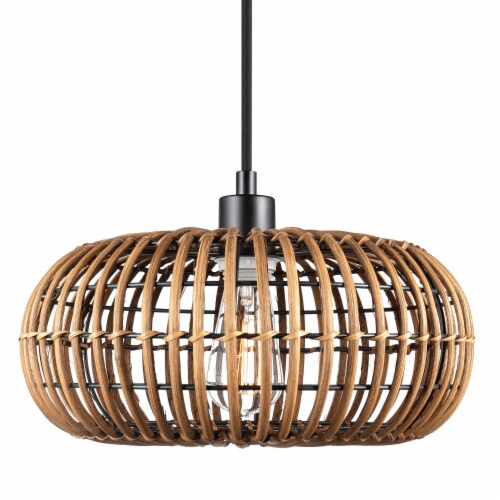 Fitz 1-Light Plug-In or Hardwire Pendant Lighting, Rattan Shade, White Socket Perspective: right