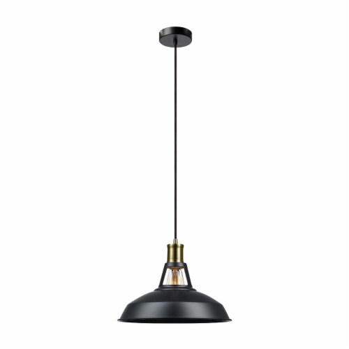Robin 1-Light Plug-In or Hardwire Pendant - Satin Black With Antique Brass Accents Perspective: right