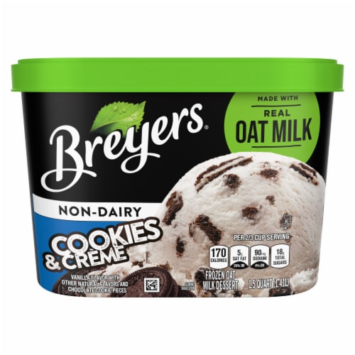 Breyers Dairy Free Cookies & Cream with Oat Milk Base Frozen Dessert Tub Perspective: right