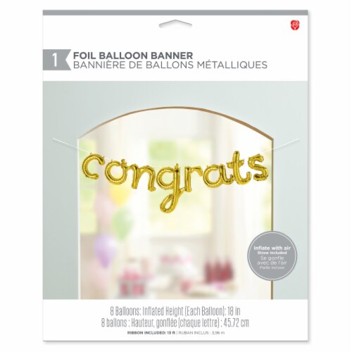 American Greetings Gold 'Congrats' Foil Balloon Banner (8-Piece Set) Perspective: right