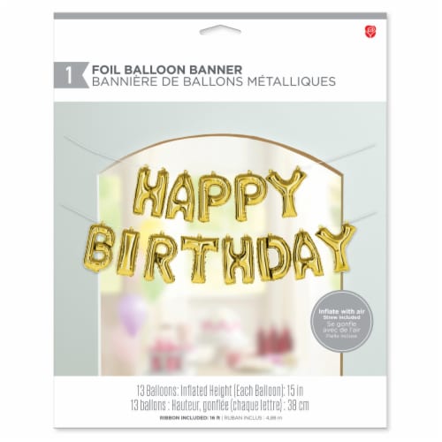 American Greetings Gold 'Happy Birthday' Balloon Banner (13-Piece Set) Perspective: right