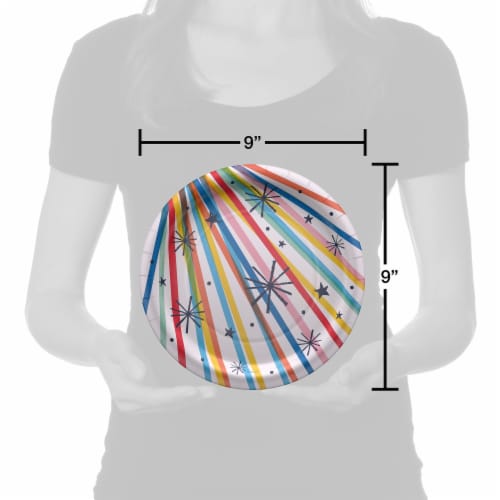 American Greetings Paper Plates 10 Count - Multi-Colored Lines Perspective: right