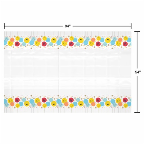 American Greetings Plastic Table Cover - White With Smiley Face Balloons Perspective: right