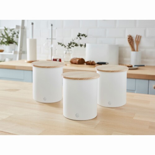 Salton Swan Kitchen Steel Storage Containers for Dry Goods, 3 Pack Cotton White Perspective: right