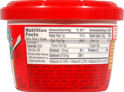 Chef Boyardee® Lasagna Pasta with Chunky Tomato & Meat Sauce Microwaveable Cup Perspective: right