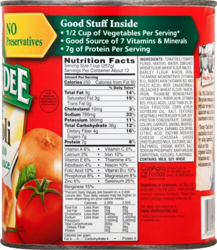 Chef boyardee nutrition label