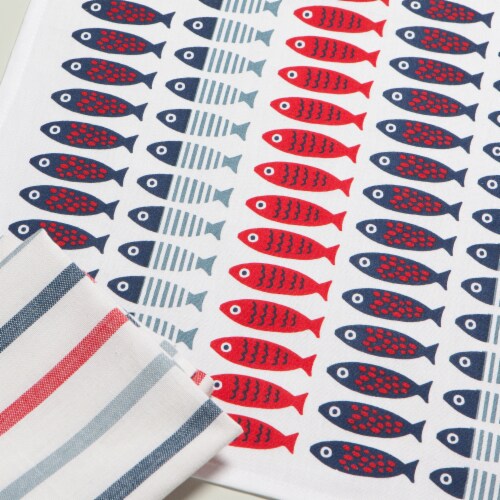 Now Designs 100% Cotton Woven Printed Kitchen Dish Towels Little Fish Set of 2 Perspective: right