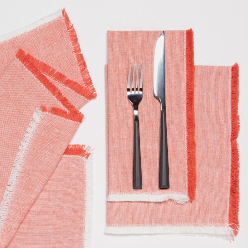 Danica Heirloom Chambray Clay Red Cotton Napkins Perspective: right