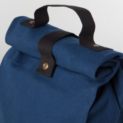 Heirloom 100% Cotton Lunch Bag for Work and School with Magnetic Closure Blue Perspective: right