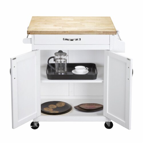 DHP Kitchen Island Cart with Drawer & Storage Shelves, White Perspective: right