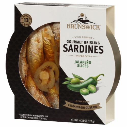 Brunswick™ Wild Caught Gourmet Brisling Sardines Topped with Jalapeno Slices Perspective: right
