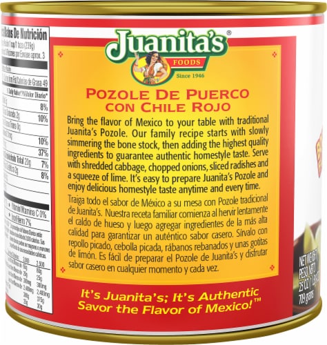 Juanita’s Foods Ready to Serve Pork Pozole with Red Chile Soup, 25 oz Can Perspective: right