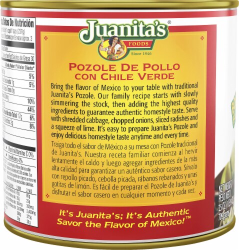 Juanita’s Foods Ready to Serve Chicken Pozole with Green Chile Soup, 25 oz Can Perspective: right