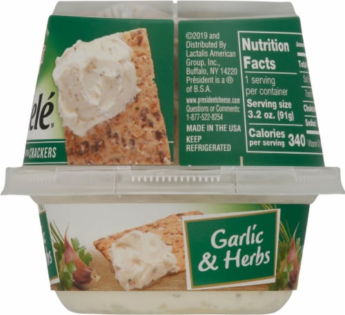 President Rondele® Garlic & Herbs Spreadable Cheese with Crackers Perspective: right