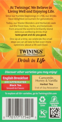 Twinings Black Tea, 100% Pure, English Breakfast, Bags - 20 bags, 1.41 oz