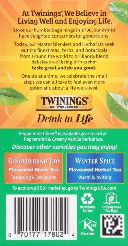 Twinings® Of London Peppermint Cheer® Caffeine Free Herbal Tea Bags Perspective: right