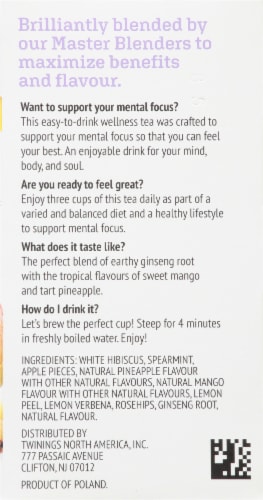 Twinings of London Focus Ginseng Mango & Pineapple Tea Bags Perspective: right