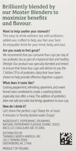 Twinings® Of London Probiotics Peppermint & Fennel Herbal Tea Bags Perspective: right