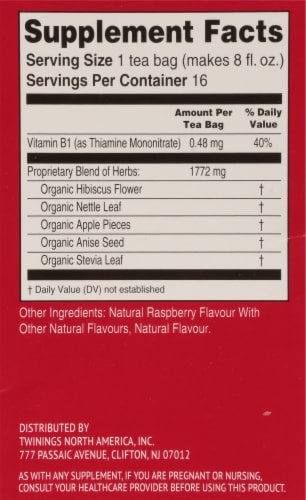 Twinings® of London Heartea+ Raspberry Flavored Hibiscus Herbal Tea Perspective: right